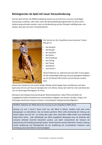 Bericht von Andrea Waeber - Schule fÃ¼r Natural Horsemanship