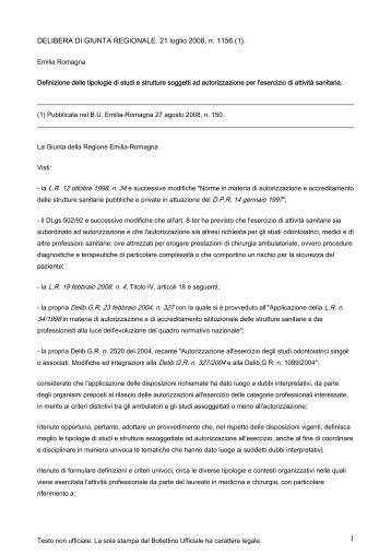 DELIBERA DI GIUNTA REGIONALE. 21 luglio 2008, n. 1156 (1).