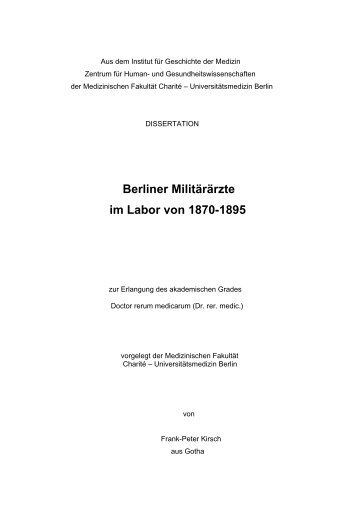 Berliner MilitÃ¤rÃ¤rzte im Labor von 1870-1895 - Dissertationen Online ...
