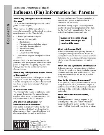 Influenza (Flu) Information for Parents - Minnesota Dept. of Health