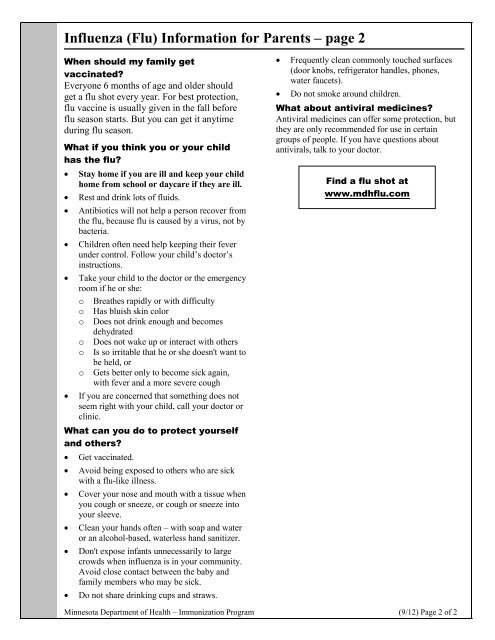 Influenza (Flu) Information for Parents - Minnesota Dept. of Health