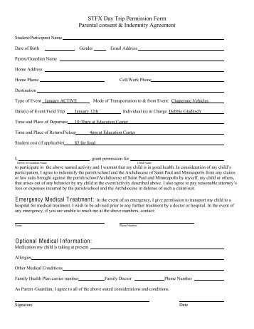 STFX Day Trip Permission Form Parental consent & Indemnity ...