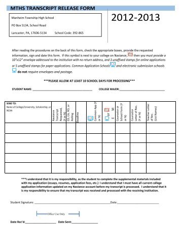 Transcript Request Form - Manheim Township School District
