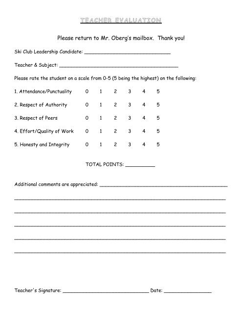 Teacher Evaluation Form