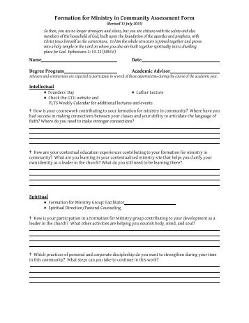 Formation for Ministry in Community Assessment Form