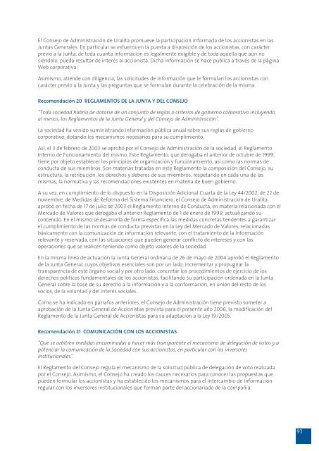 Uralita, SA Informe Anual de Gobierno Corporativo 2005