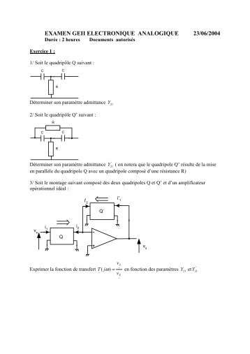 EXAMEN GEII ELECTRONIQUE ANALOGIQUE 23/06/2004 - Cnam