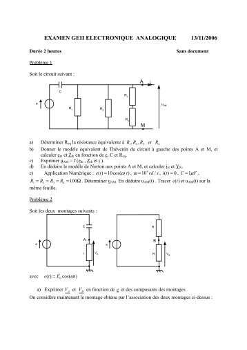 EXAMEN GEII ELECTRONIQUE ANALOGIQUE 13/11/2006 - Cnam