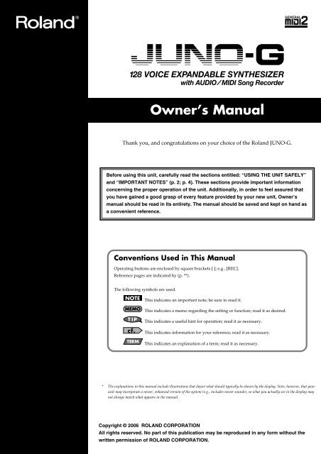 Roland JUNO-G Owners Manual - Music123