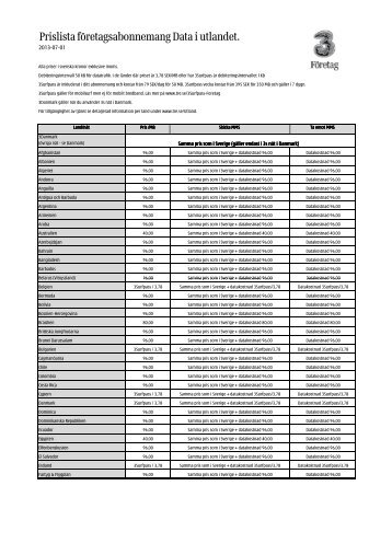 (Prislista f\366retagsabonnemang Data i utlandet 2013-07 ... - Tre