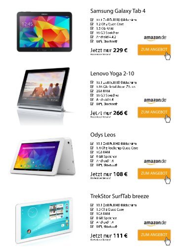 Die besten 10.1 Zoll Tablets April 2015 hier günstig kaufen