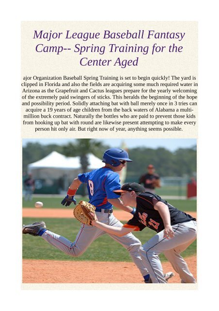 Major League Baseball Fantasy Camp-- Spring Training for the Center Aged