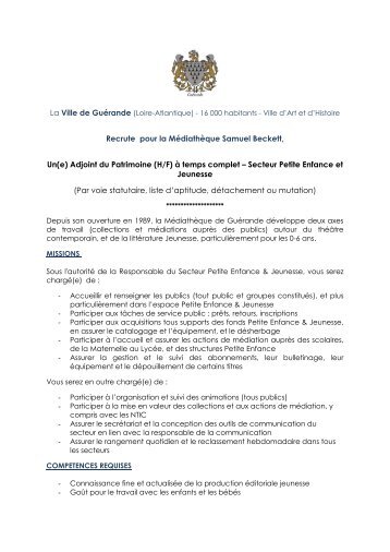 Annonce offre d'emploi MÃ©diathÃ¨que.pdf - Ville de GuÃ©rande