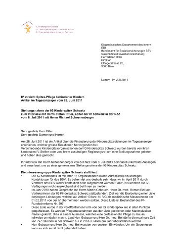 Brief an das BSV mit Stellungnahme der IG Kinderspitex Schweiz ...