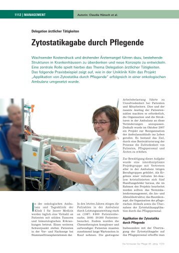 Zytostatikagabe durch Pflegende - Pflege - Uniklinik KÃ¶ln