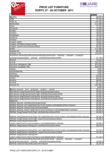 PRICE LIST FURNITURE EORTC 27 - 29 OCTOBER