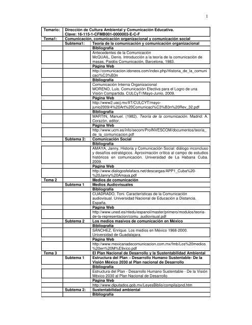 Temario: Dirección de Cultura Ambiental y Comunicación Educativa ...