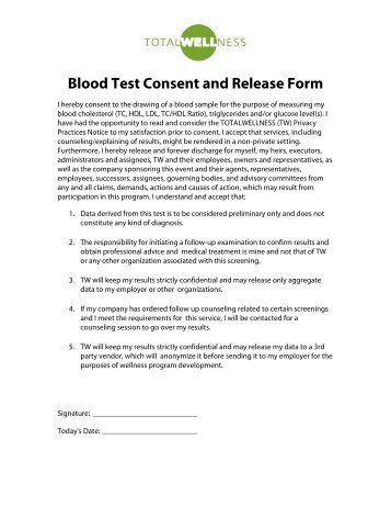 Blood Test Consent and Release Form - TotalWellness