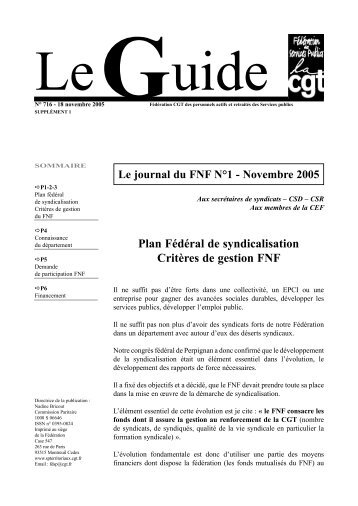 plan FÃ©dÃ©ral de syndicalisation CritÃ¨res de gestion FNF