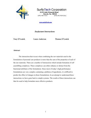 Surfactant Interactions - SurfaTech