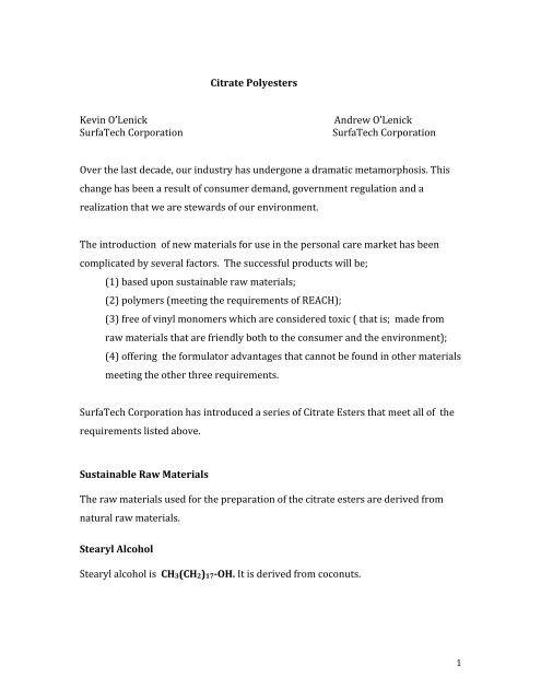 1 Citrate Polyesters Kevin O'Lenick - SurfaTech