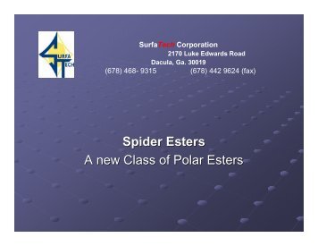 Spider Esters A new Class of Polar Esters - SurfaTech