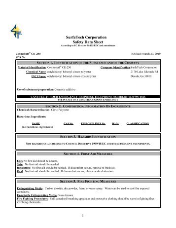 MSDS Cosmosurf CE-250 - SurfaTech