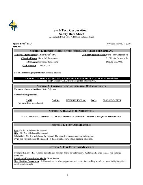 MSDS Spider Ester ESO - SurfaTech