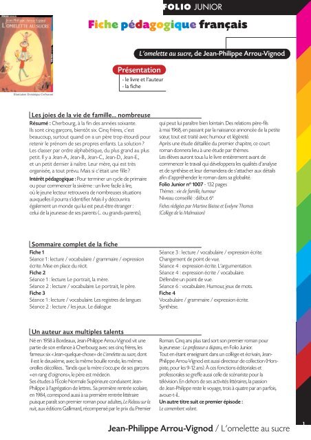 Fiche Omelette Au Sucre Gallimard Jeunesse - 