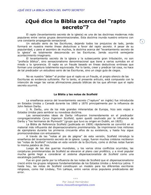 ¿Qué dice la Biblia acerca del “rapto secreto†? - Josue Evangelista ¿Qué dice la Biblia acerca del “rapto secreto†? - Josue Evangelista