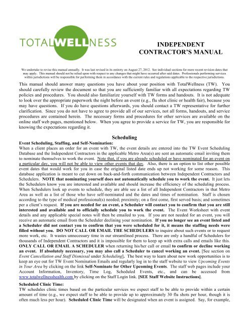 INDEPENDENT CONTRACTOR'S MANUAL - TotalWellness
