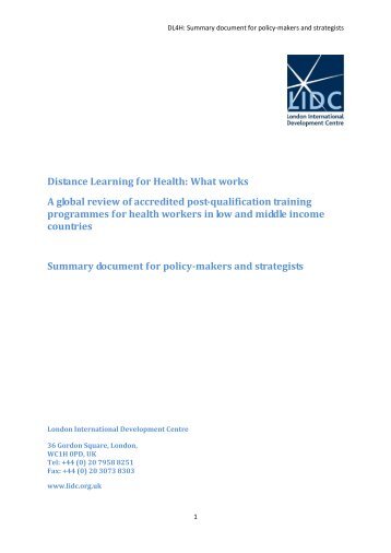 Distance Learning for Health: What works - London International ...