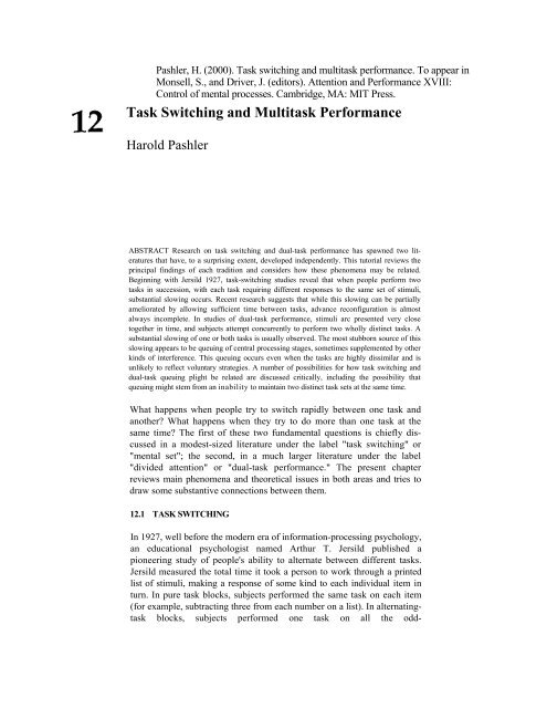 Task Switching and Multitask Performance - Learning Attention and ...