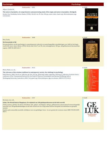 Psychologie Psychology - Antiquariaat Clio / Cliobook