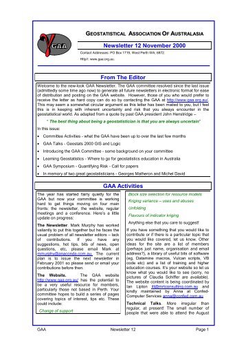 Newsletter 12 November 2000 From The Editor GAA ... - gaa.org.au