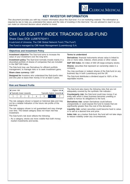 CMI US EQUITY INDEX TRACKING SUB-FUND - Clerical Medical