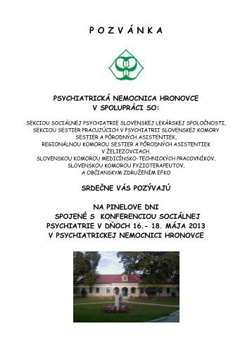 pozvÃ¡nka Pinel mÃ¡j 2013.pdf - PsychiatrickÃ¡ nemocnica Hronovce