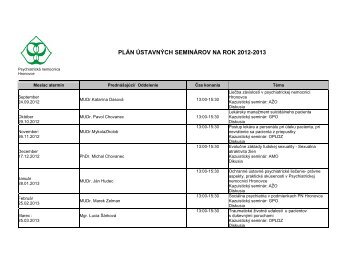 plÃ¡n seminÃ¡rov - PsychiatrickÃ¡ nemocnica Hronovce