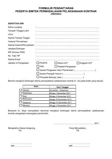 formulir pendaftaran peserta bimtek permasalahan ... - LKPP