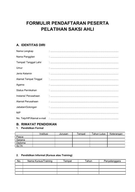 formulir pendaftaran peserta pelatihan saksi ahli - LKPP