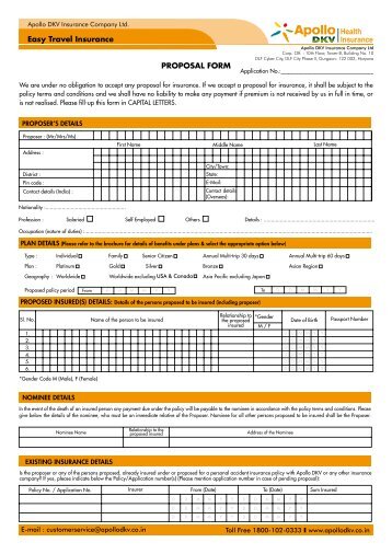 Easy Travel Insurance ProPosal Form - Health Insurance