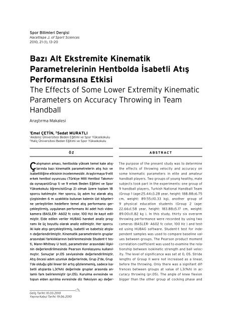 Bazı Alt Ekstremite Kinematik Parametrelerinin ... - Arastirmax