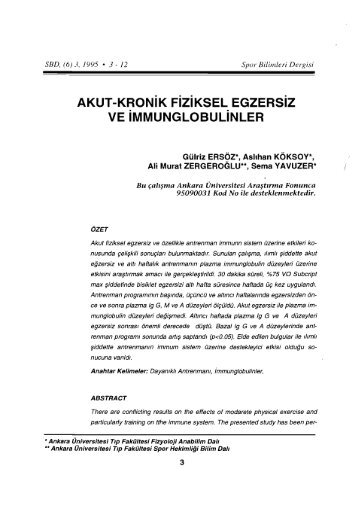 akut-kronık fızıksel egzersız ve ımmunglobulınler - Spor Bilimleri ...