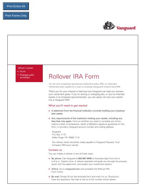 Vanguard Rollover Ira Brokerage Account Rollover IRA Kit