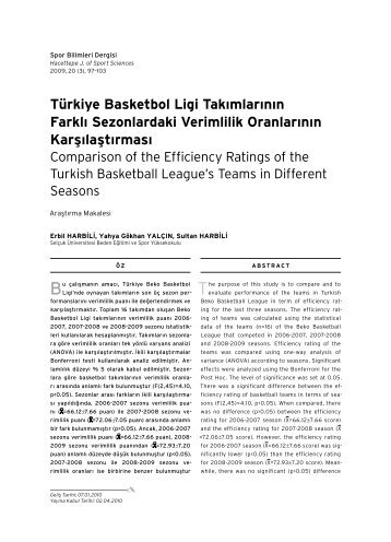 Türkiye Basketbol Ligi Takımlarının Farklı Sezonlardaki ... - Arastirmax