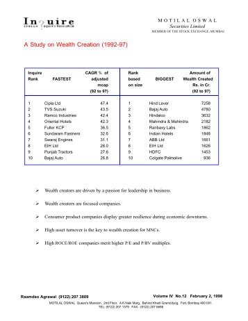 A Study on Wealth Creation (1992-97) - Motilal Oswal