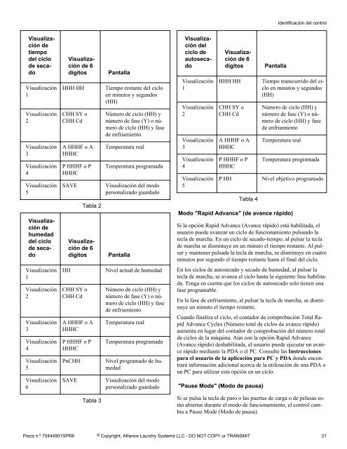 Programming for Tumbler OPL (Electronic) Control - UniMac