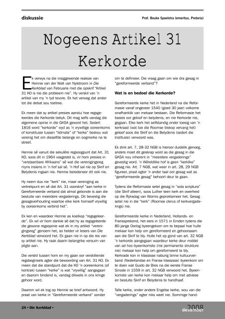 Desember 2008 - Die Gereformeerde Kerke in Suid-Afrika