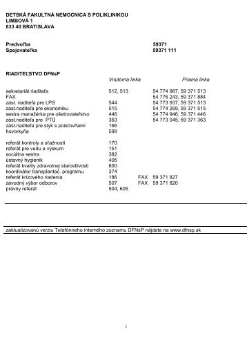 DETSKÃ FAKULTNÃ NEMOCNICA S ... - DFNsP Bratislava
