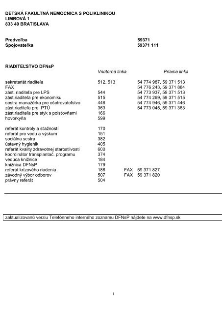 DETSKÃ FAKULTNÃ NEMOCNICA S ... - DFNsP Bratislava
